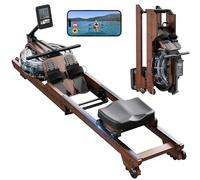 Dripex Water Foldable Rowing Machine for Home Gym,Wooden Folding Rowing Machine with LCD Monitor,Smooth Slide Rail and Comfortable Seat, Rower Supports Bluetooth Fitness APP and Max 350LBS