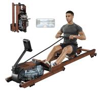 Dripex Water Foldable Rowing Machine for Home Gym,Wooden Folding Rowing Machine with LCD Monitor,Smooth Slide Rail and Comfortable Seat, Rower Supports Bluetooth Fitness APP and Max 350LBS