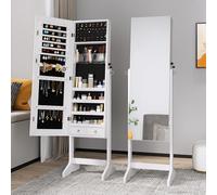 Dripex White Floor length Mirror Wardrobe, Lockable Jewelry Organiser Armoire Large Storage, 3 Angles Adjustable Free Standing Mirror Storage