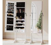 Dripex White Jewelry Organiser Mirror Wardrobe, Free Standing Mirror with Large Storage, Lockable Jewelry Armoire Unit, 3 Angles Adjustable