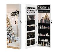 Dripex White Jewelry Organiser Mirror Wardrobe, Wall Mounted & Door Hanging Mirror, Lockable Jewelry Wardrobe with Large Storage