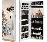 Dripex White Jewelry Organiser Mirror Wardrobe, Wall Mounted & Door Hanging Mirror, Lockable Jewelry Wardrobe with Large Storage