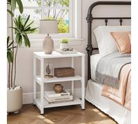 Dripex White Living Room End Table, 3-Tier Wooden Narrow Nightstand, Bedside Table with Steel Frame, Slim Coffee Table Small Spaces, Storage Sofa Side