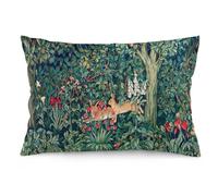 Dripglw Forest Animals Hares Blue Green Red Floral William Morris Throw Pillow Covers 12x20 Inch Aesthetic Pillow Velvet Decorative Pillowcase Home Decor Living Room Cushion Case for Bed Sofa Couch