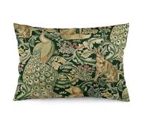 Dripglw Green Forest Animals Peacocks Fox Hare William Morris Throw Pillow Covers 12x20 Inch Aesthetic Pillow Velvet Decorative Pillowcase Home Decor Living Room Cushion Case for Bed Sofa Couch