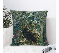 Dripglw William Forest Raven On Acanthus Leaves Blue Green Floral 12 Morris Throw Pillow Covers 18x18 Inch Aesthetic Pillow Decorative Pillowcase Home Decor Living Room Cushion Case Bed Sofa Couch
