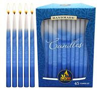 Dripless Chanukah Candles Standard Size - Decorated Ombre Blue & White Hanukkah Candles Fits Most Menorahs - Premium Quality Wax - 45 Count for All 8 Nights of Hanukkah - by Ner Mitzvah