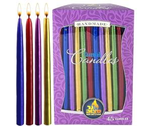 Dripless Chanukah Candles Standard Size - Metallic Multi Colored Hanukkah Candles Fits Most Menorahs - Premium Quality Wax - 45 Count for All 8 Nights of Hanukkah - by Ner Mitzvah