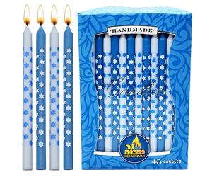 Dripless Chanukah Candles Standard Size - Star Decorated Blue & White Hanukkah Candles Fits Most Menorahs - Premium Quality Wax - 45 Count for All 8 Nights of Hanukkah - by Ner Mitzvah