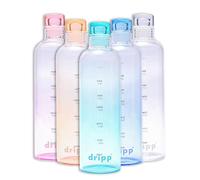 DRIPP 500ml Glass Water Bottle BPA-Free Leak Proof Ideal for School Home Office Travel Sport Yoga Gym Hot Cold Drinks Motivational Drinking Bottle with Time Markings (Green)
