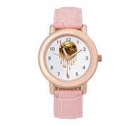 Dripping Gold Basketball Women’s Watch Quartz Wristwatch Analog with Leather Strap for Office