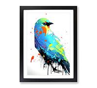 Dripping Paint Bird No.5 Abstract Framed Print for Living Room Bedroom Home Office Décor, Wall Art Picture Ready to Hang, Black A3 Frame (34 x 46 cm)