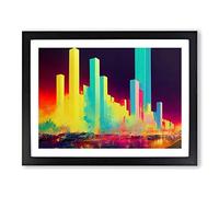 Dripping Paint City Skyline Vol.1 Abstract Framed Print | A2 Black Framed Wall Art | Ready to Hang | Abstract Cityscape Picture | Living Room Bedroom Lounge Office