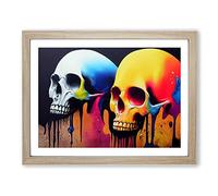 Dripping Paint Skulls Framed Print | A4 Oak Framed Wall Art | Ready to Hang | Modern Nature Picture | Living Room Bedroom Lounge Office