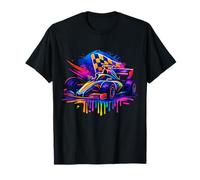 Dripping Race Car Racing Splash Racer Checkered Flag Mens T-Shirt