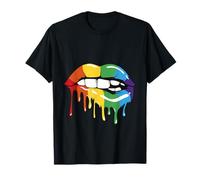 Dripping Rainbow Lips Pop Art Pride Lip Bite Design T-Shirt
