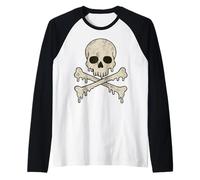 Dripping Skull Crossbones Skeleton Jolly Roger Flag Pirates Raglan Baseball Tee