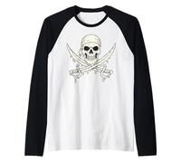 Dripping Skull Swords Skeleton Jolly Roger Flag Pirates Raglan Baseball Tee