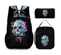 Dripping Trans Pride Skull Transgender 3 PCS Backpack Set Cute Rucksack with Pencil Case & Lunch Bag Gifts