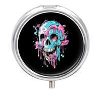Dripping Trans Pride Skull Transgender Small Pill Organizer for Travel Portable Mini Pills Box with 3 Compartments Round Medicine Case Container