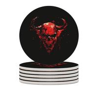 Drippy Evil Skull Metal Death Round Ceramic Coasters Non-Slip Cork Base Drinks Holder Craft 6PCS