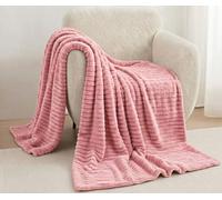 Dripsetter Ribbed Fleece Throw Blanket | Faux Fur Throw Extra Large Pink Blanket Throws For Sofa, Decorative Couch Throws Living Room | Warm Fuzzy Winter Fleece Blanket Bed Throw King Size 200x240 Cm