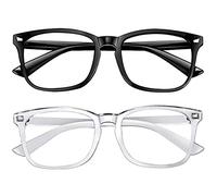 DripShip DRIP 2-Pack Blue Light Blocking Glasses Eyes Optics Computer Gaming Protect Filtering Men Women Anti Eyestrain Glare Headache Retro Vintage Fashion (Black + Transparent Clear)