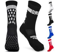 DRIPsox® Football Grip Socks Kids, Junior, Women & Men - 1 Pair (L) Black Grip Socks Football with Anti Slip Tech - Multiple Colours - 5 Sizes (XS:13C-2.5, S:3-5.5, M:6-8.5, L:9-11.5, XL:12+)