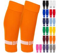 DRIPsox® Football Sock Sleeves Kids, Junior, Women & Men - 1 Pair (L) Orange Football Sleeve Socks with Calf Comfort Mesh - Multiple Colours - 3 Sizes (S:13C-3.5, M:4-7.5, L:8+)