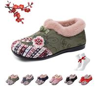 Dritnow Boots, Dritnow Women's Warm Floral Embroidered Winter Shoes- Cozy, Lightweight & Non-Slip Everyday Slip-on Shoes for Cold Weather(Green,8UK)