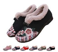 Dritnow Boots for Women, Dritnow Women’s Warm Floral Embroidered Winter Shoes - Cozy Lightweight Non-Slip Everyday Shoes (Black, M, Adult, Women, 4, Numeric, UK Footwear Size System, Medium)