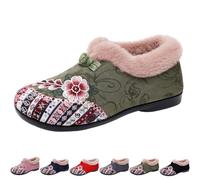 Dritnow Boots for Women, Dritnow Women’s Warm Floral Embroidered Winter Shoes - Cozy Lightweight Non-Slip Everyday Shoes (Green, M, Adult, Women, 4, Numeric, UK Footwear Size System, Medium)