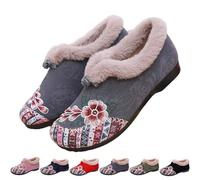 Dritnow Boots for Women, Dritnow Women’s Warm Floral Embroidered Winter Shoes - Cozy Lightweight Non-Slip Everyday Shoes (Grey, M, Adult, Women, 3.5, Numeric, UK Footwear Size System, Medium)