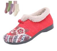 Dritnow Boots, Women’s Floral Embroidered Winter Boots - Warm, Cozy, Lightweight, Non-Slip Everyday Footwear for Cold(Red,9)