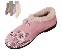 Dritnow Boots, Women’s Floral Embroidered Winter Boots - Warm, Cozy, Lightweight, Non-Slip Everyday Footwear for Cold(Pink,9.5)