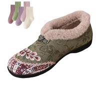 Dritnow Boots, Women’s Floral Embroidered Winter Boots - Warm, Cozy, Lightweight, Non-Slip Everyday Footwear for Cold(Green,7)