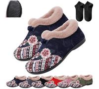 Dritnow Boots,Women’s Warm Floral Embroidered Winter Cotton Shoes,Non-Slip Soft-Soled Thickened Fur Lined Slip-on Loafer (Blue, Adult, Adult, Women, 6, Numeric, UK Footwear Size System, Medium)