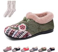 Dritnow Boots, Women’s Warm Floral Embroidered Winter Shoes, Cozy, Lightweight & Non-Slip Everyday Shoes for Women (Green,8)
