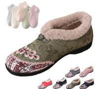 Dritnow Boots, Women’s Warm Floral Embroidered Winter Shoes - Cozy Lightweight Non-Slip Everyday Shoes (Green, Adul, Adult, Women, 7, Numeric, UK Footwear Size System, Medium)