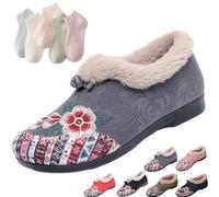 Dritnow Boots, Women’s Warm Floral Embroidered Winter Shoes - Cozy Lightweight Non-Slip Everyday Shoes (Gray, Adul, Adult, Women, 7, Numeric, UK Footwear Size System, Medium)