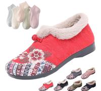 Dritnow Boots, Women’s Warm Floral Embroidered Winter Shoes - Cozy Lightweight Non-Slip Everyday Shoes (Red, Adul, Adult, Women, 3, Numeric, UK Footwear Size System, Medium)