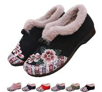Dritnow Boots, Women's Warm Floral Embroidered Winter Shoes, Lightweight & Non-Slip Everyday Shoes (Black,5.5)