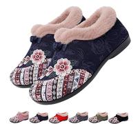 Dritnow Boots, Women's Warm Floral Embroidered Winter Shoes, Lightweight & Non-Slip Everyday Shoes (Blue,7.5)