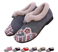 Dritnow Boots, Women's Warm Floral Embroidered Winter Shoes, Lightweight & Non-Slip Everyday Shoes (Gray,5)