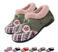Dritnow Boots, Women's Warm Floral Embroidered Winter Shoes, Lightweight & Non-Slip Everyday Shoes (Green,7.5)