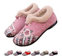 Dritnow Boots, Women's Warm Floral Embroidered Winter Shoes, Lightweight & Non-Slip Everyday Shoes (Pink,7)