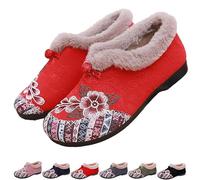 Dritnow Boots, Women's Warm Floral Embroidered Winter Shoes, Lightweight & Non-Slip Everyday Shoes (Red,7)