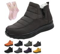 Dritnow Shoes for Women, Dritnow Women's Insulated Snow Boots - Waterproof and Non-Slip, Fur Lined Slip On Winter Ankle Boots, Comfortable Warm Winter Shoes for Mature Women(Coffee,5.5 UK)