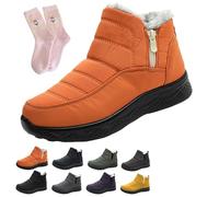 Dritnow Shoes for Women, Dritnow Women's Insulated Snow Boots - Waterproof and Non-Slip, Fur Lined Slip On Winter Ankle Boots, Comfortable Warm Winter Shoes for Mature Women(Orange,9.5 UK)
