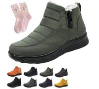 Dritnow Shoes for Women, Dritnow Women's Insulated Snow Boots - Waterproof and Non-Slip, Fur Lined Slip On Winter Ankle Boots, Comfortable Warm Winter Shoes for Mature Women(Green,7 UK)